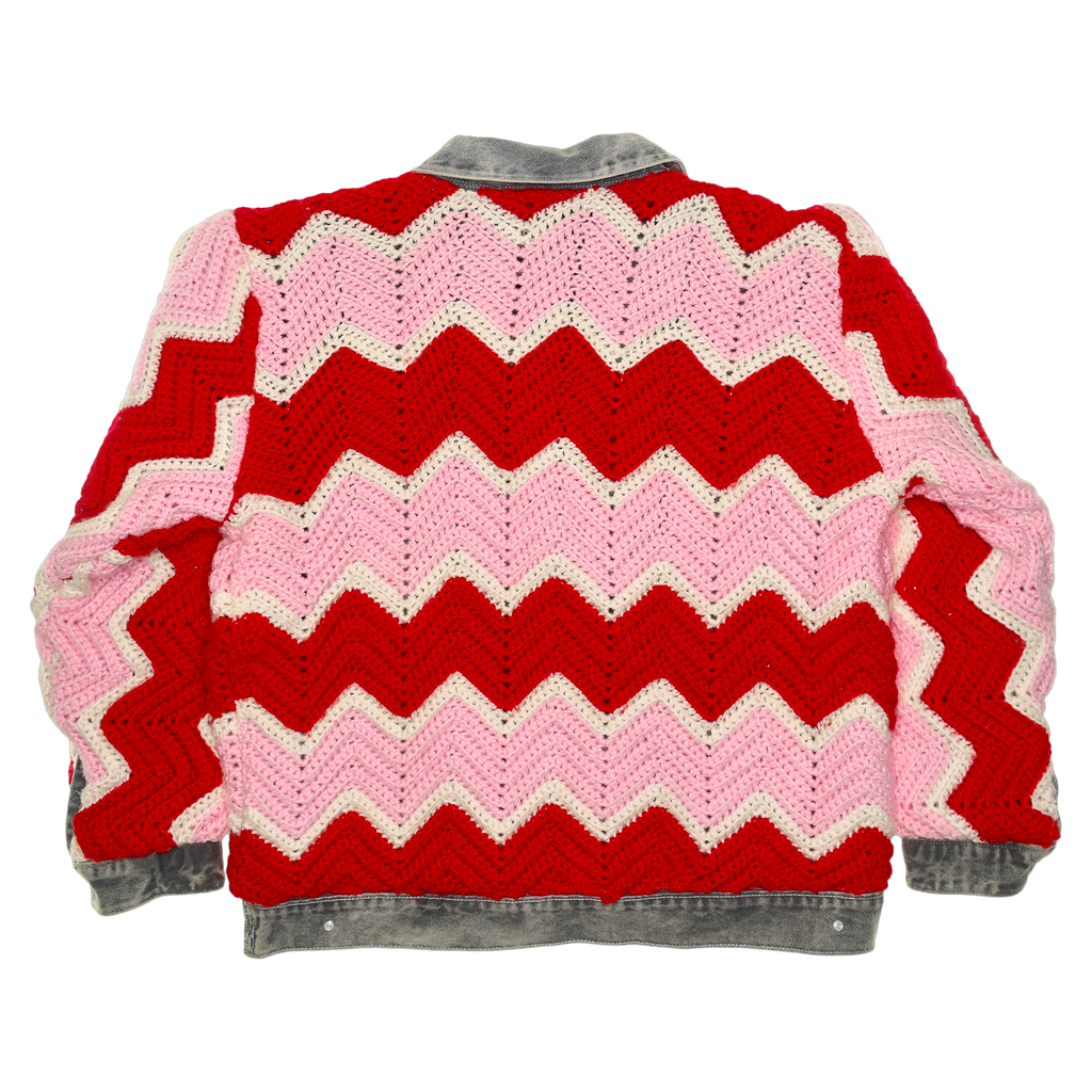 Strawberry Chevron Reversible Crochet Denim Jacket