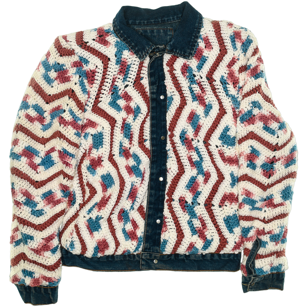 Retro Chevron Reversible Crochet Denim Jacket