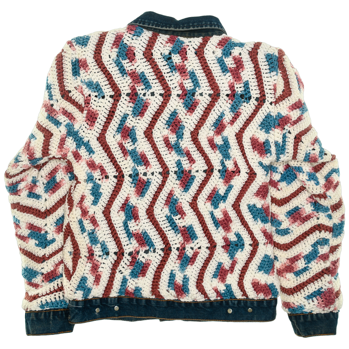 Retro Chevron Reversible Crochet Denim Jacket