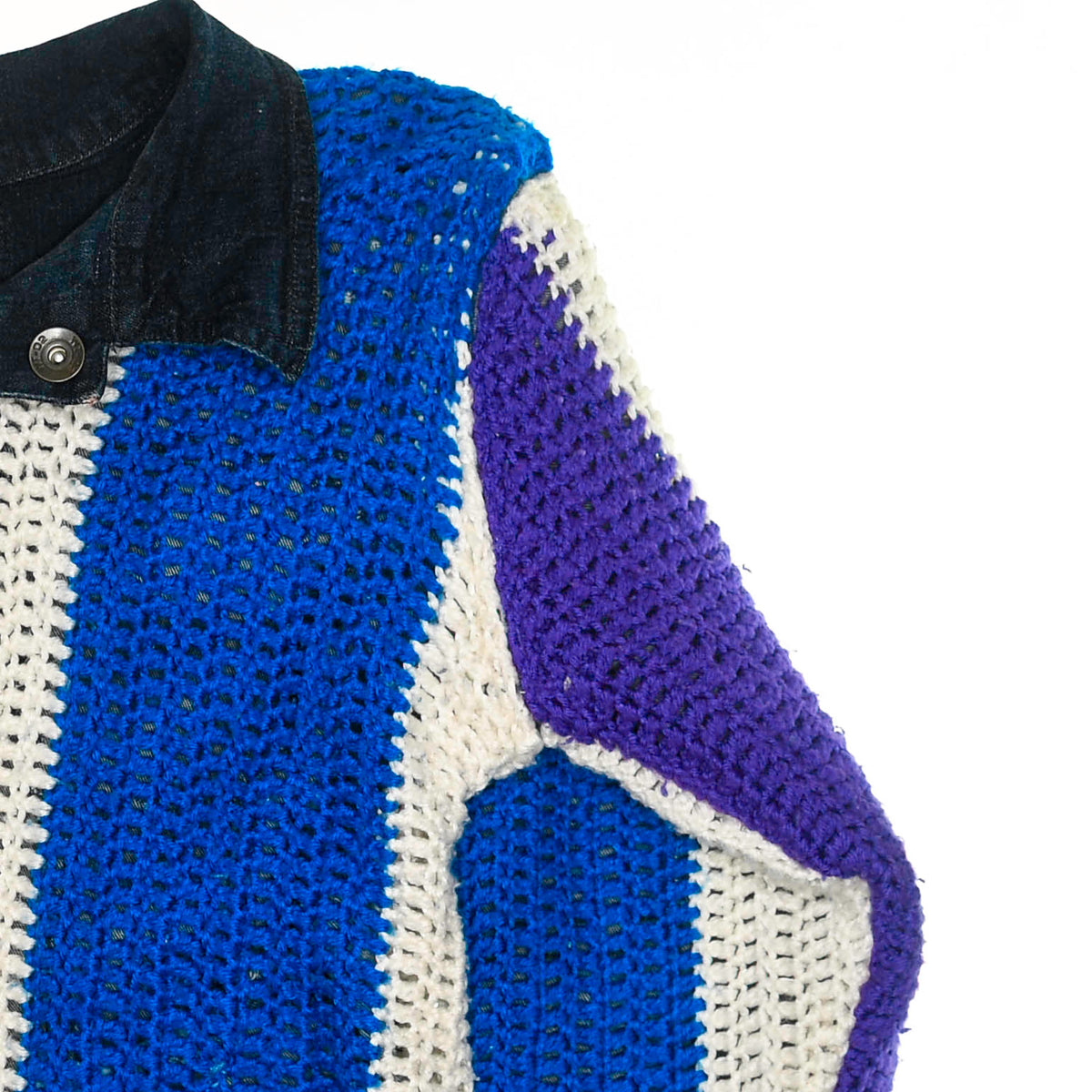 Colorblock Reversible Crochet Jean Jacket
