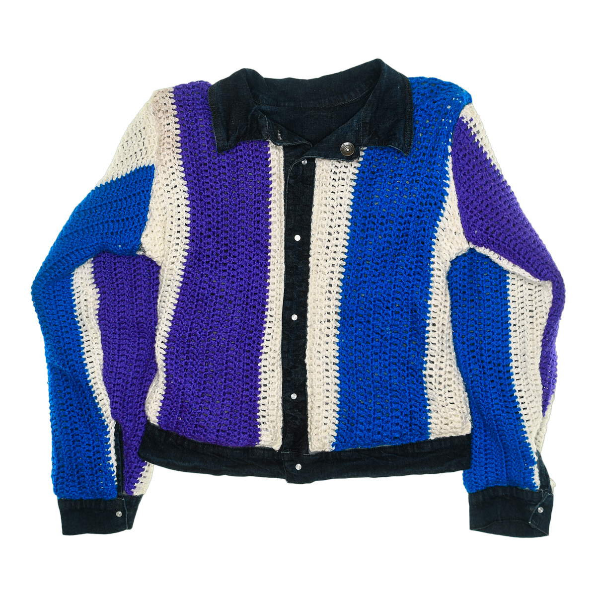Colorblock Reversible Crochet Jean Jacket