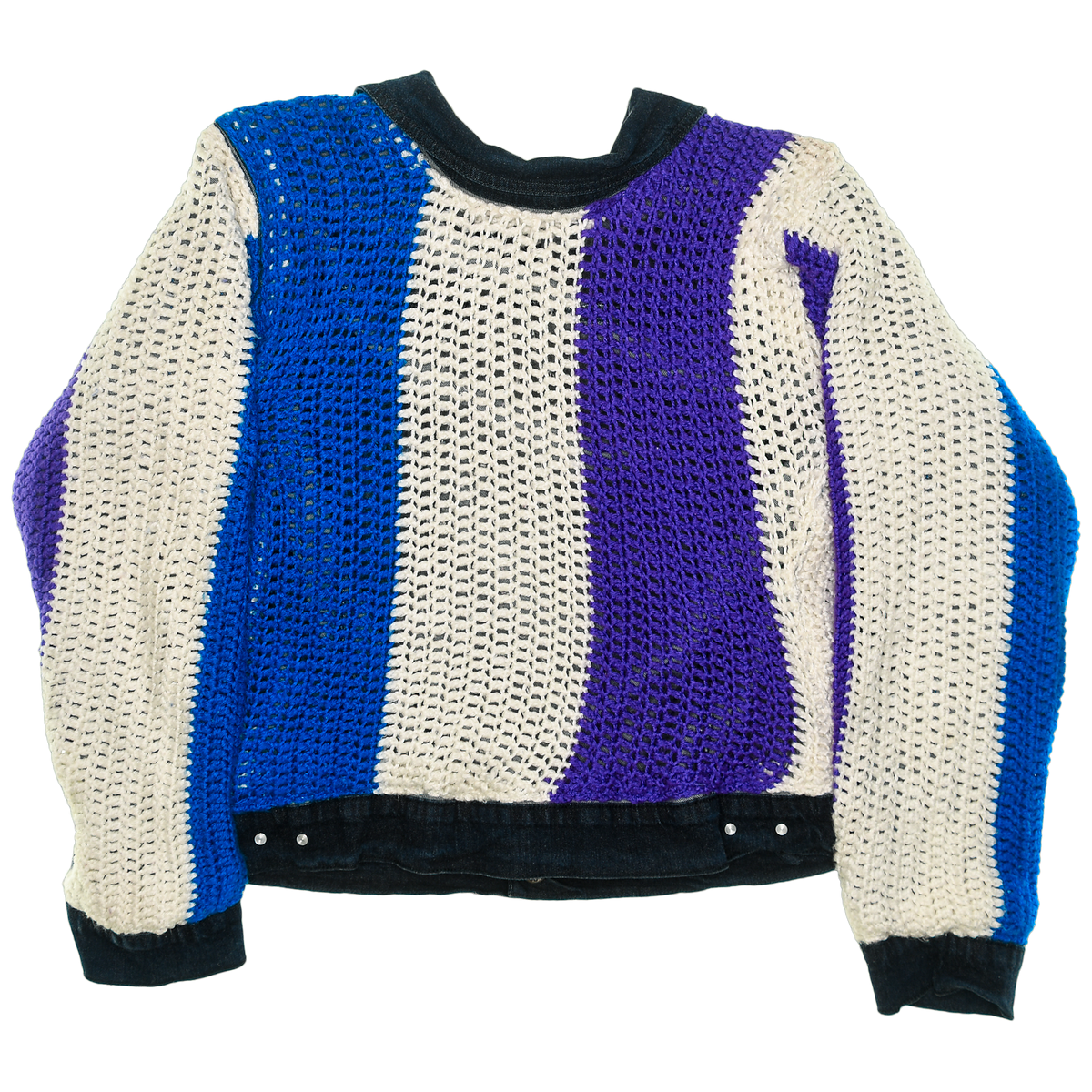 Colorblock Reversible Crochet Jean Jacket