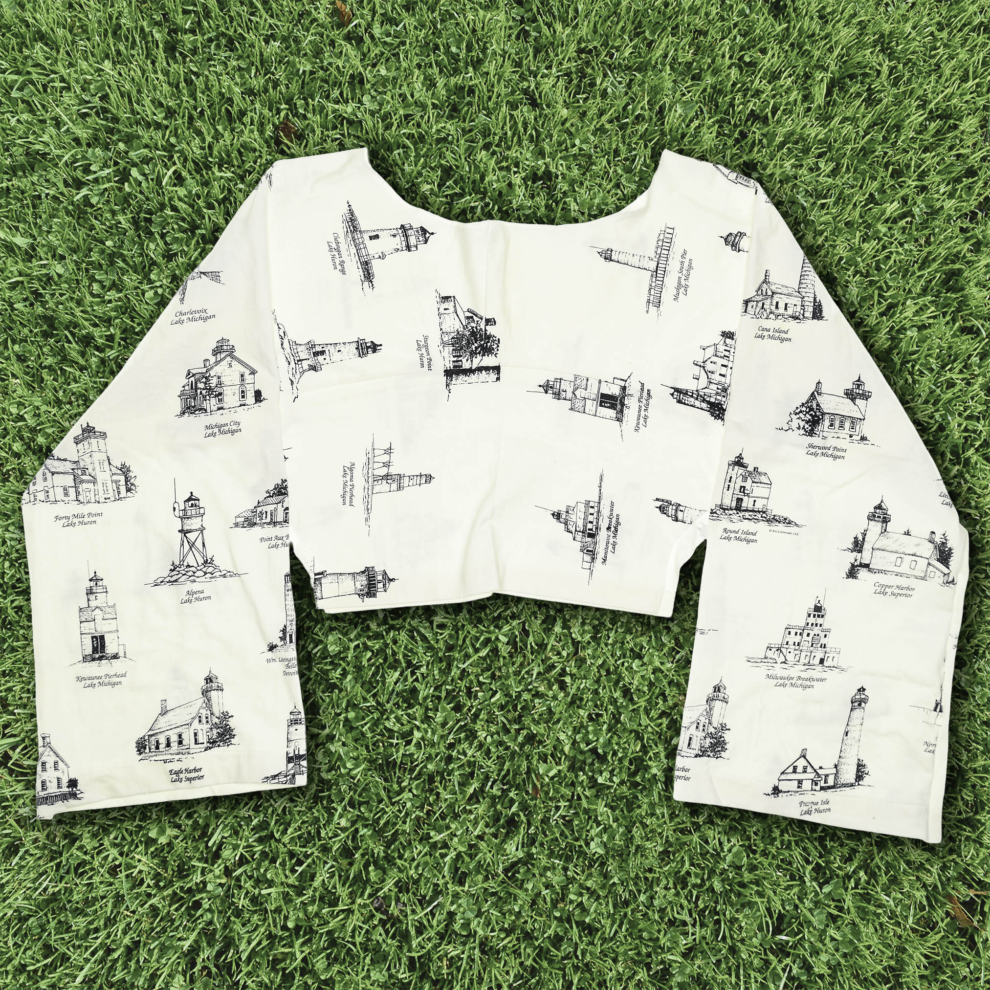 Lighthouses White Reversible Crop Top