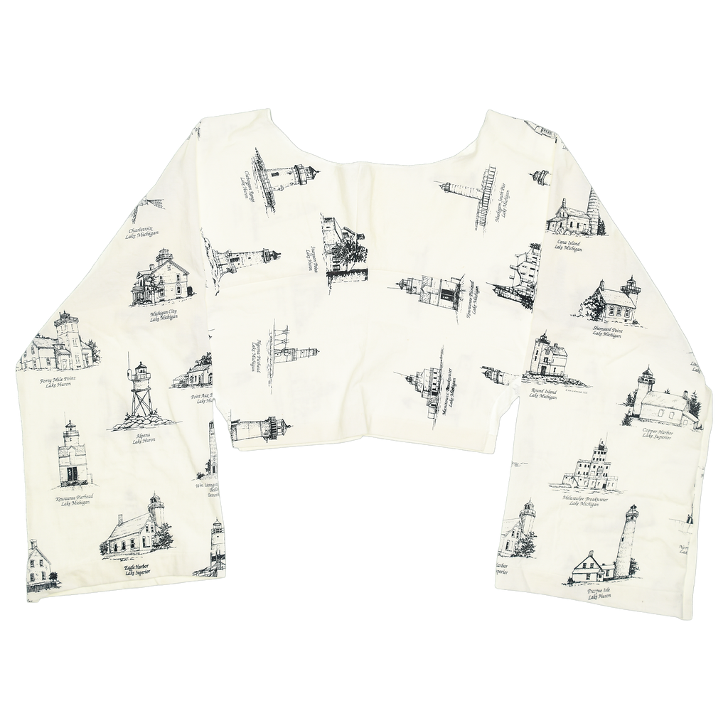 Lighthouses White Reversible Crop Top