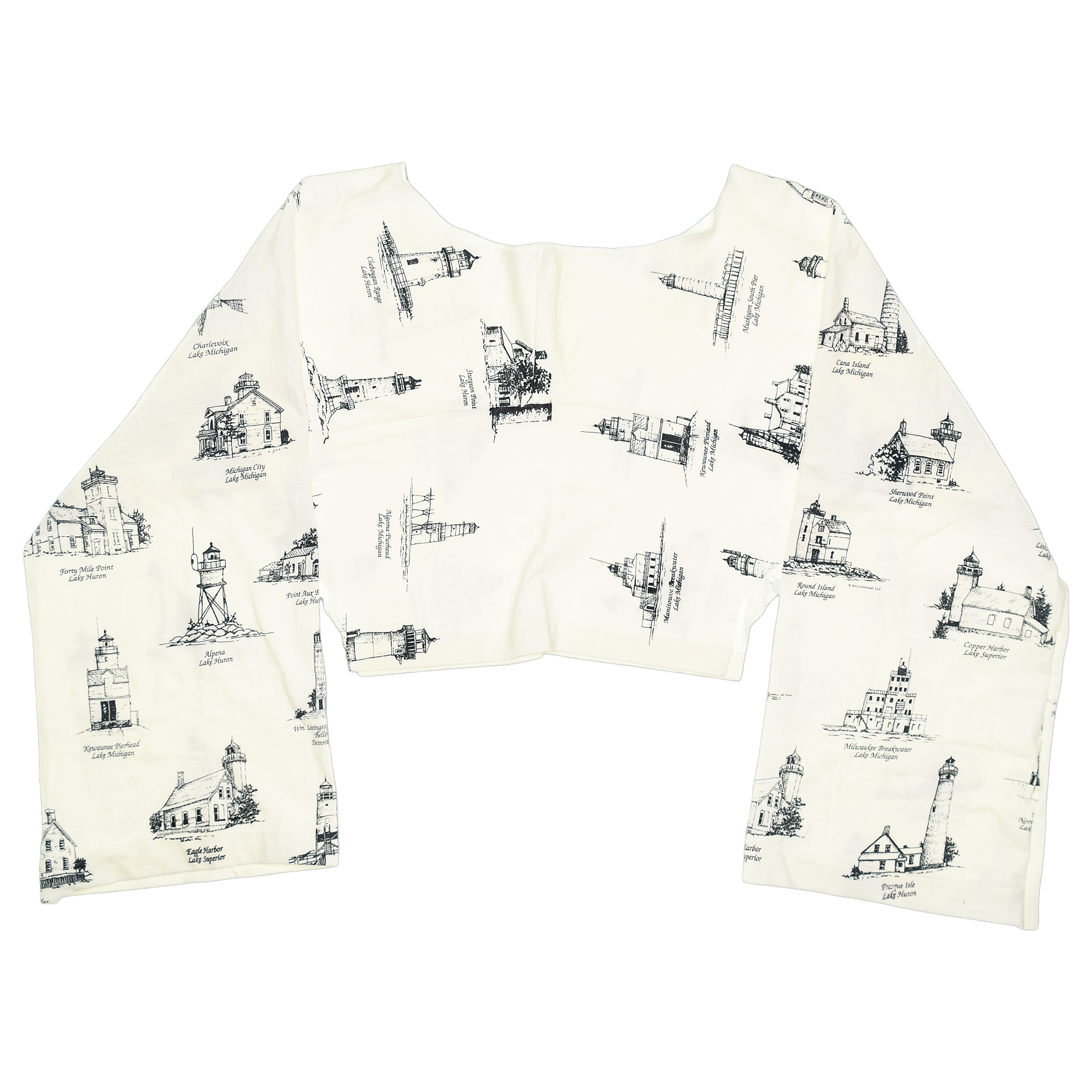 Lighthouses White Reversible Crop Top