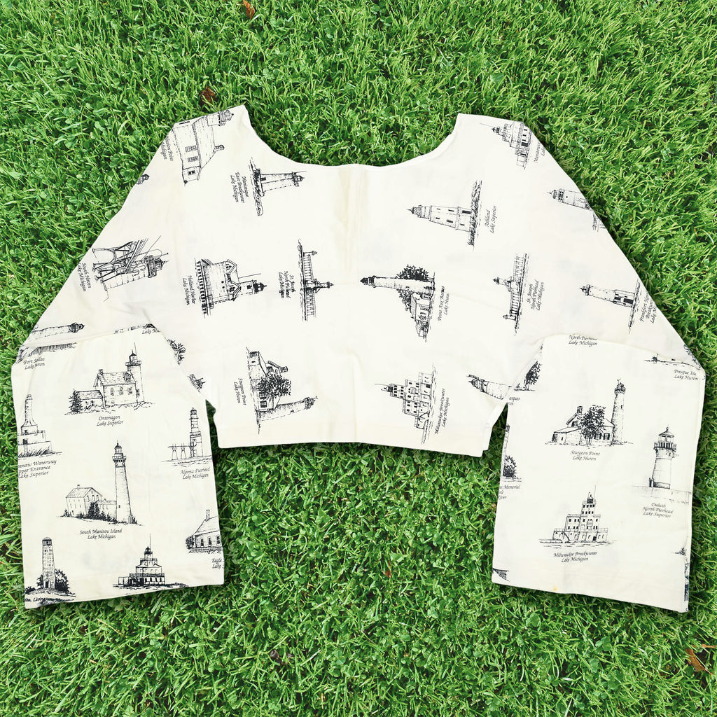 Lighthouses White Reversible Crop Top