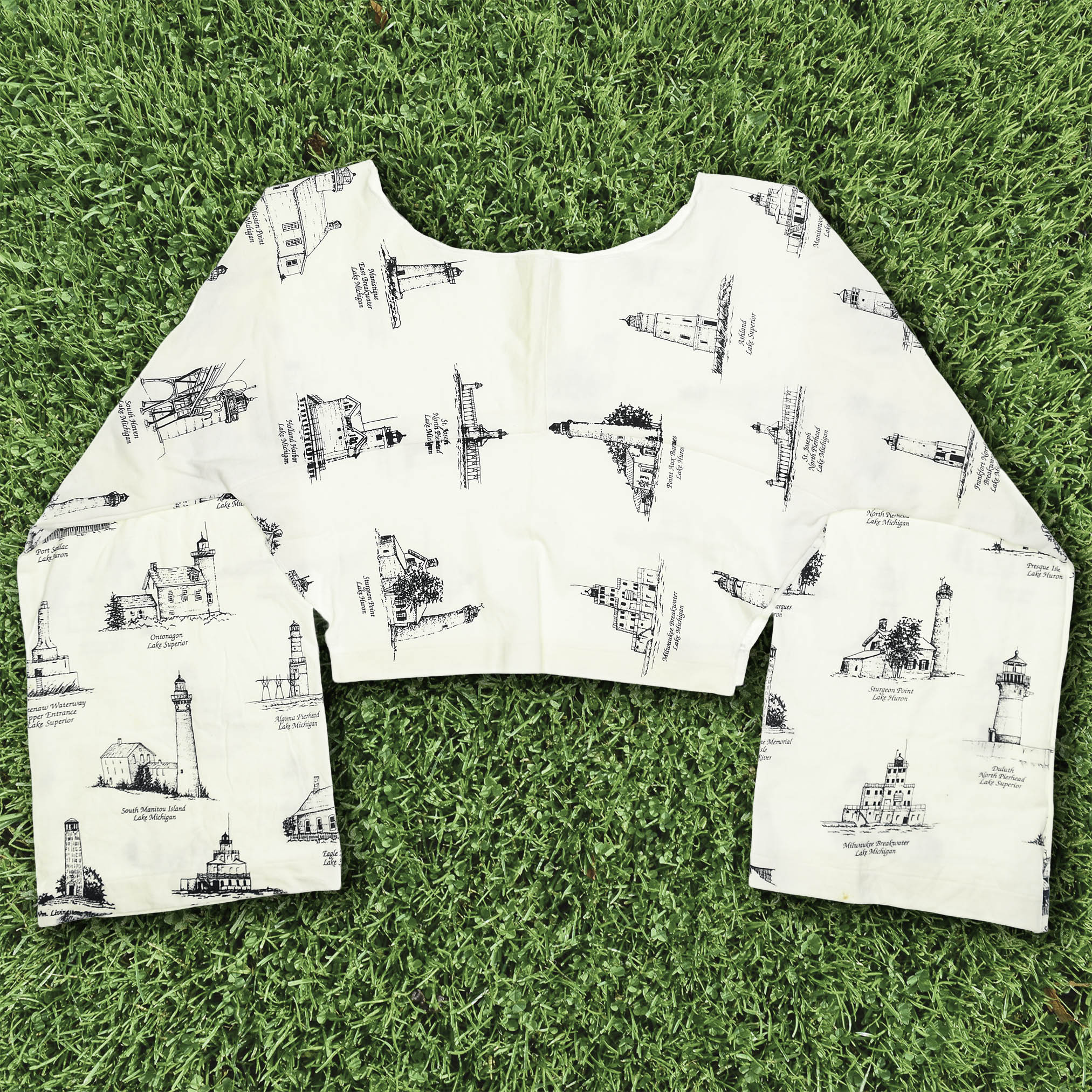 Lighthouses White Reversible Crop Top