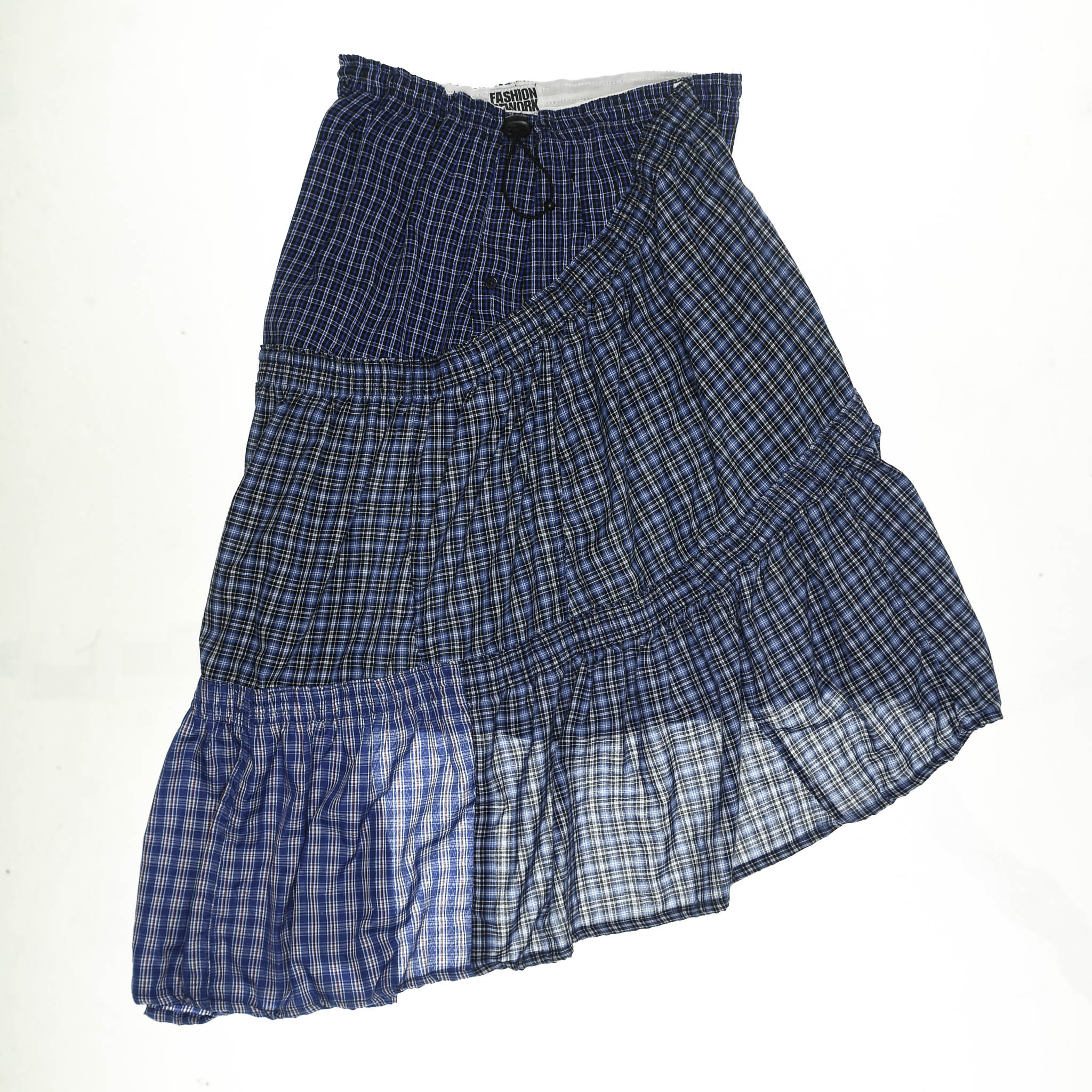 Blue Check Patchwork Boxer Skirt Midi