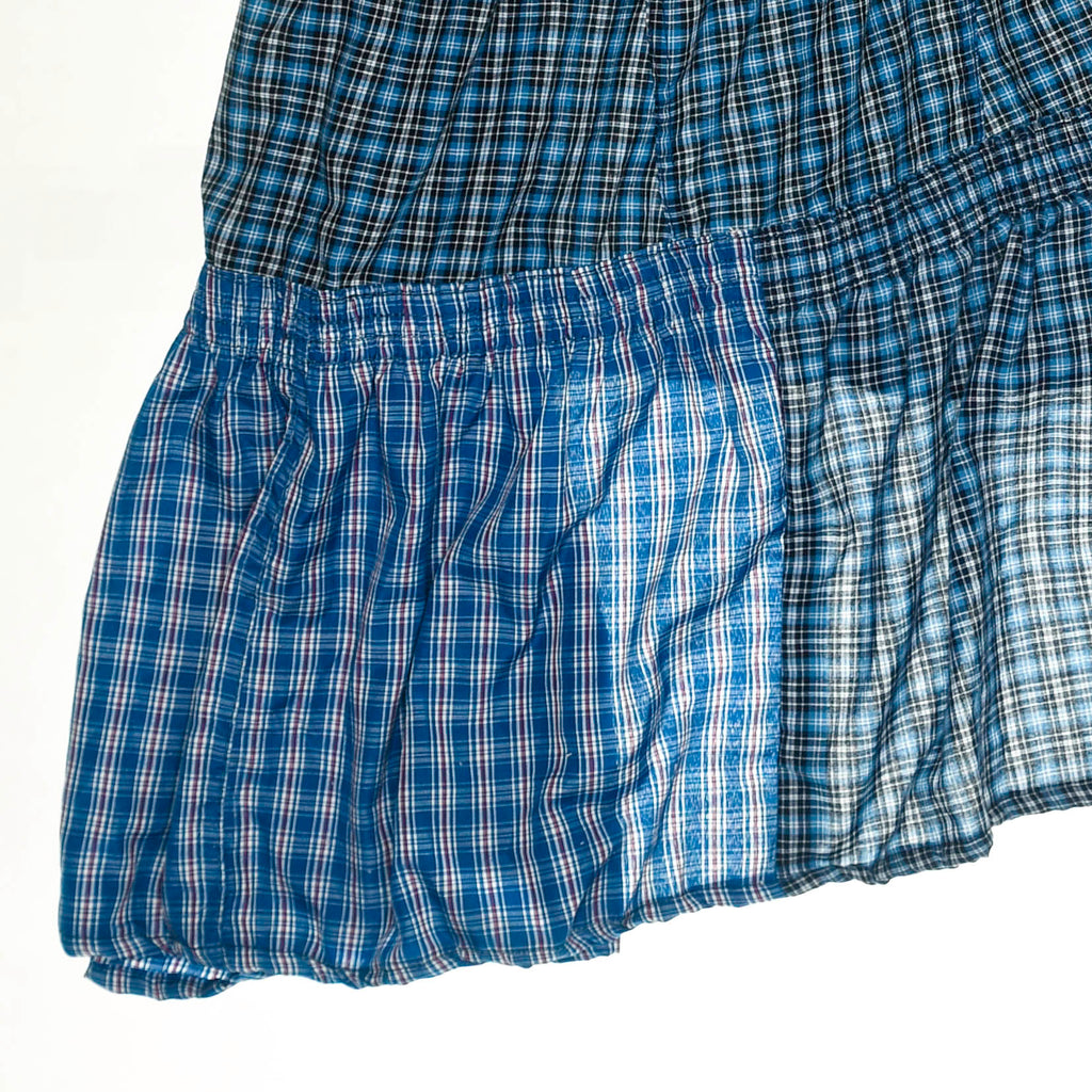 Blue Check Patchwork Boxer Skirt Midi