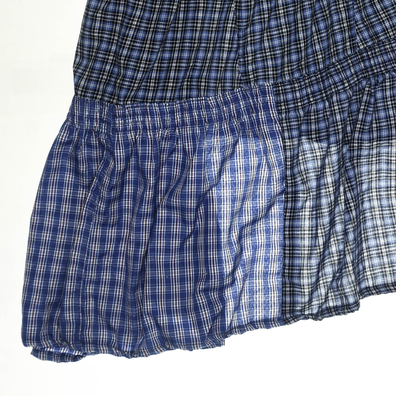 Blue Check Patchwork Boxer Skirt Midi