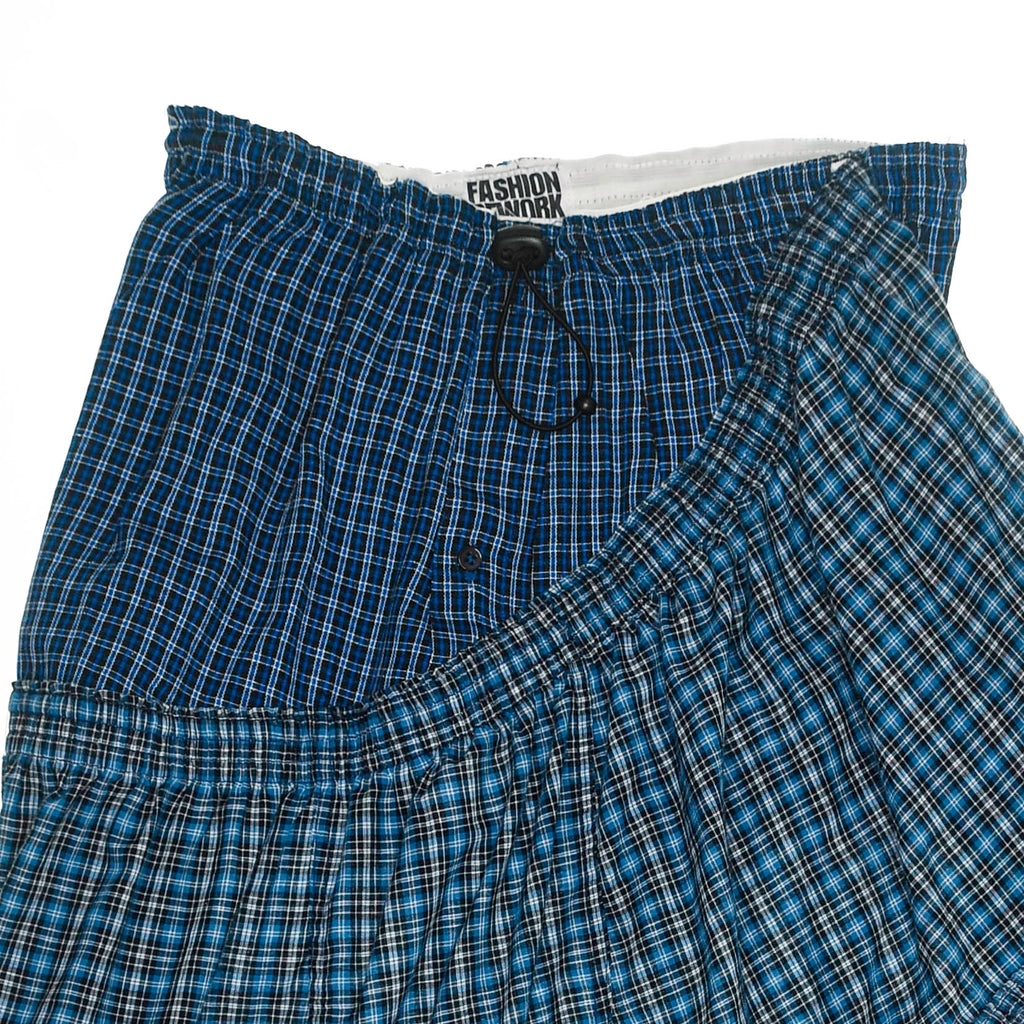 Blue Check Patchwork Boxer Skirt Midi