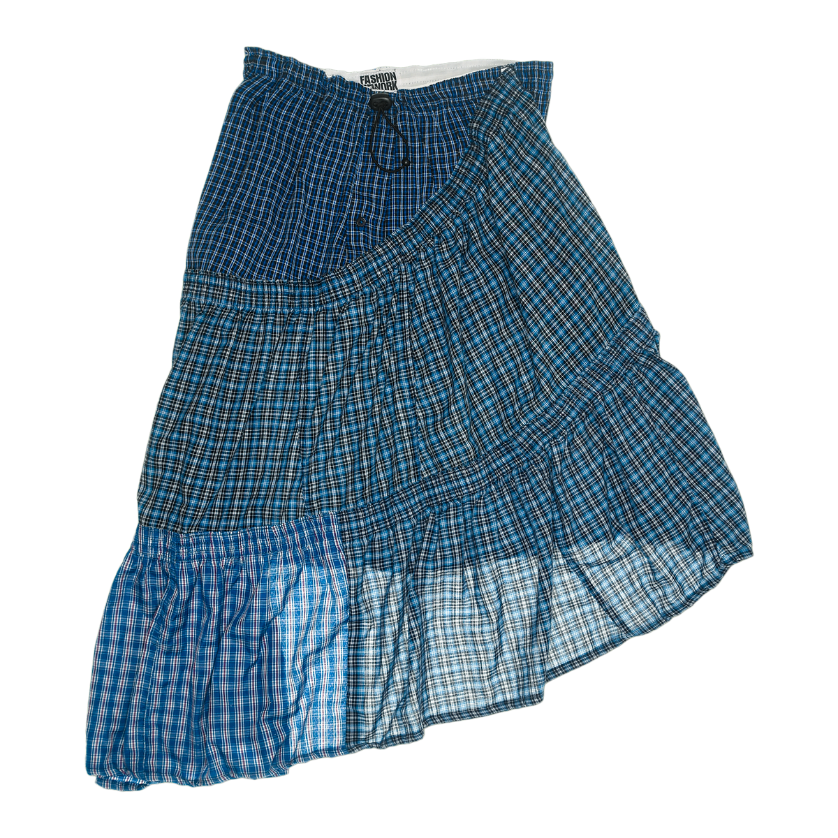 Blue Check Patchwork Boxer Skirt Midi