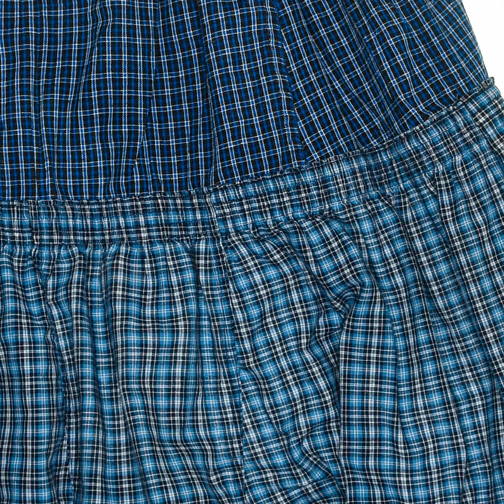 Blue Check Patchwork Boxer Skirt Midi