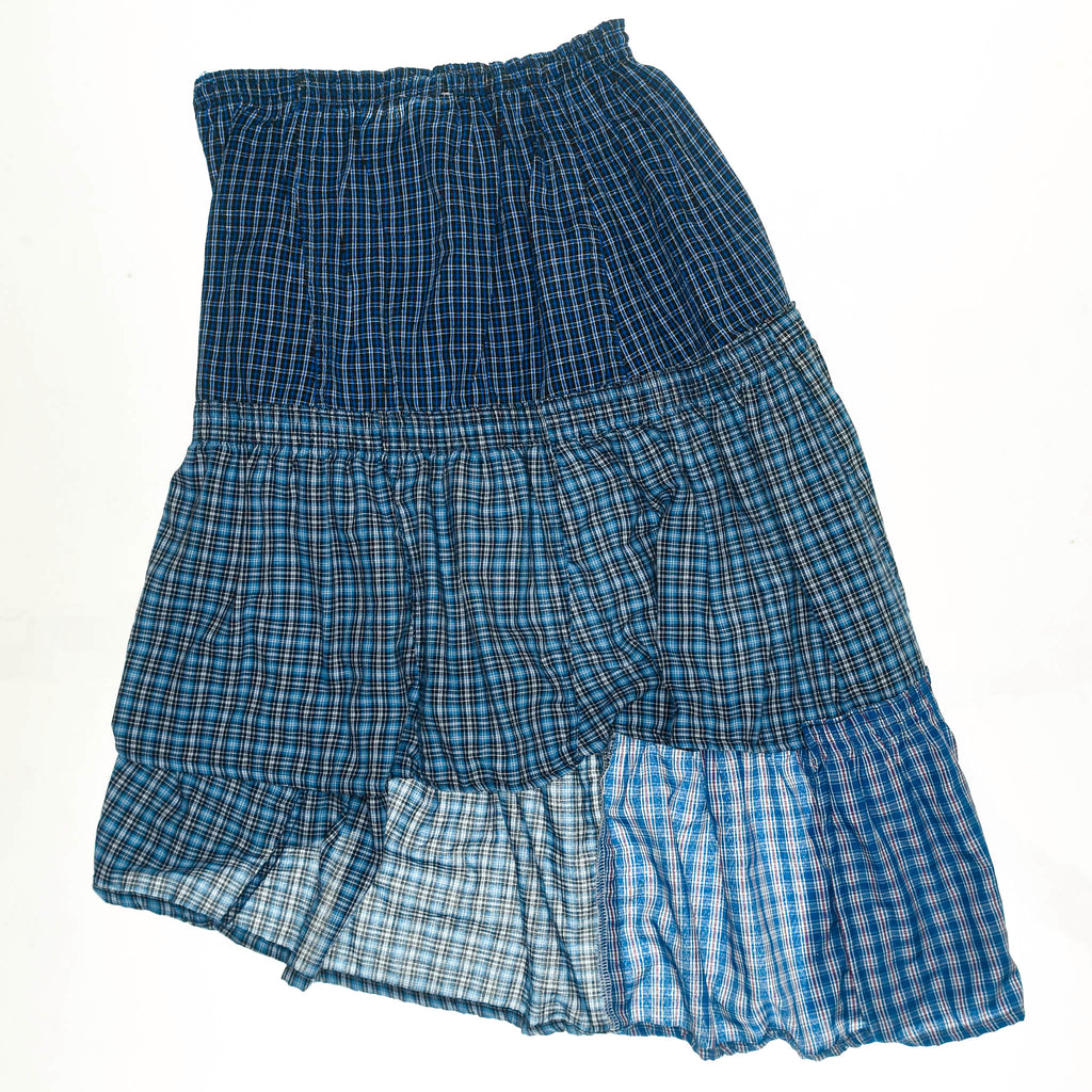 Blue Check Patchwork Boxer Skirt Midi
