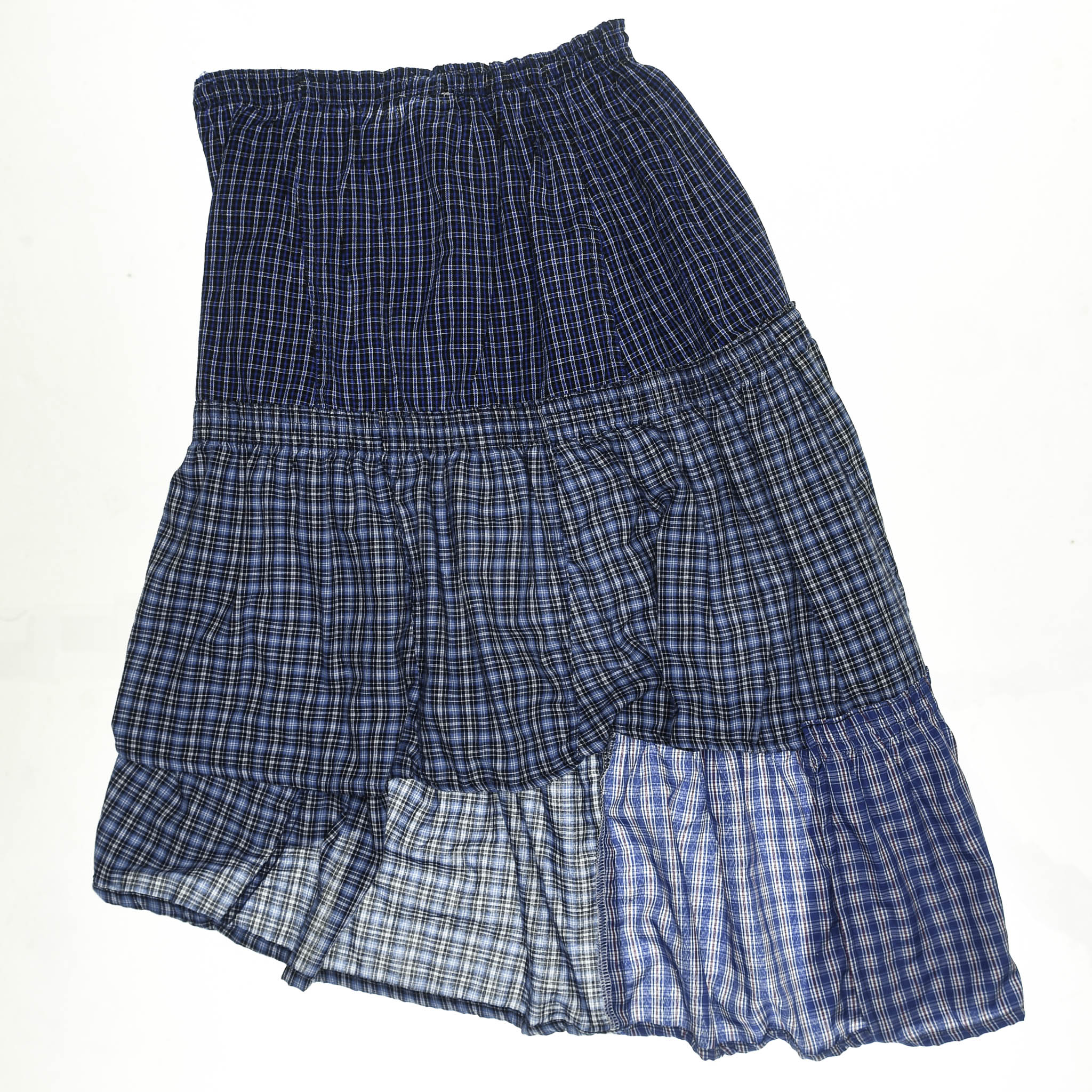 Blue Check Patchwork Boxer Skirt Midi
