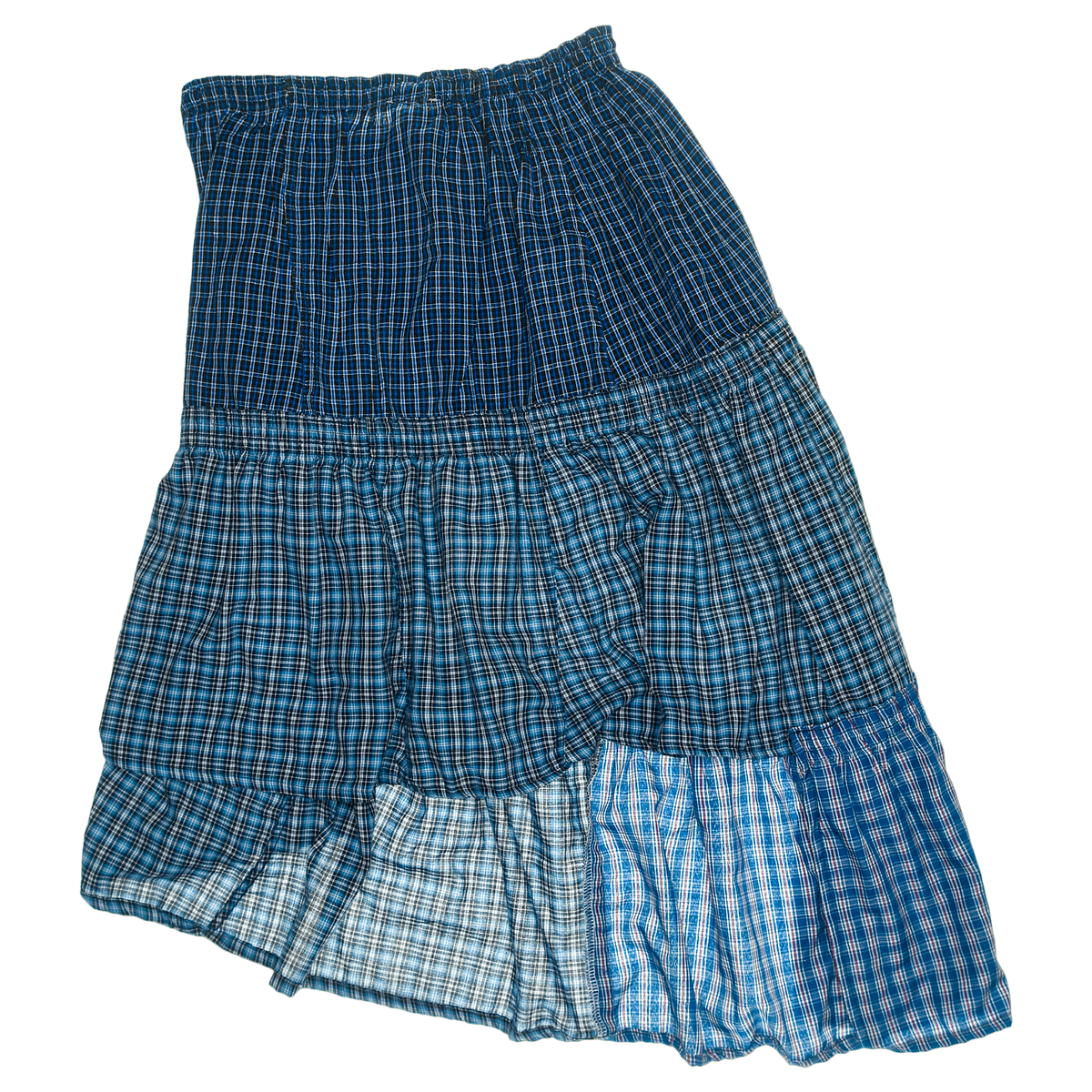 Blue Check Patchwork Boxer Skirt Midi