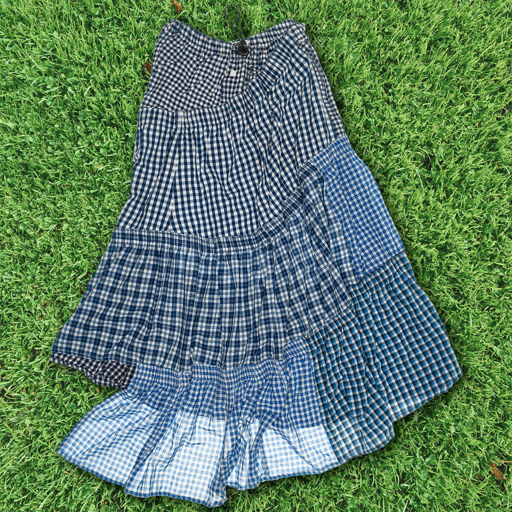 Blue Gingham Boxer Skirt Maxi