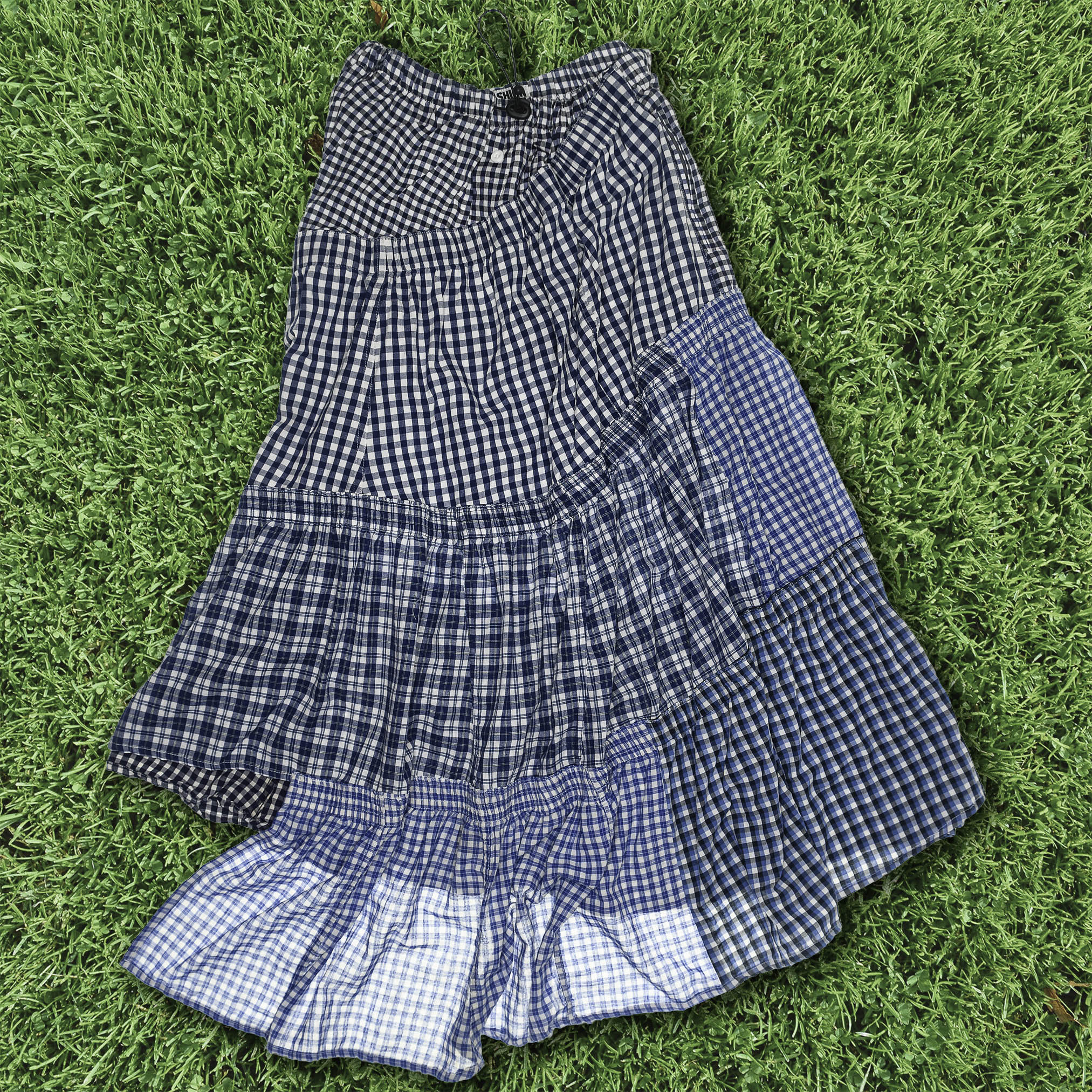 Blue Gingham Boxer Skirt Maxi