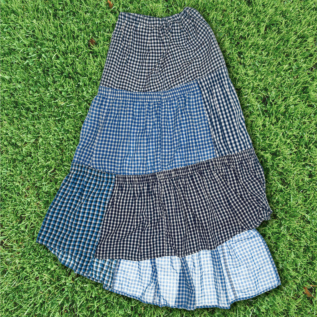 Blue Gingham Boxer Skirt Maxi