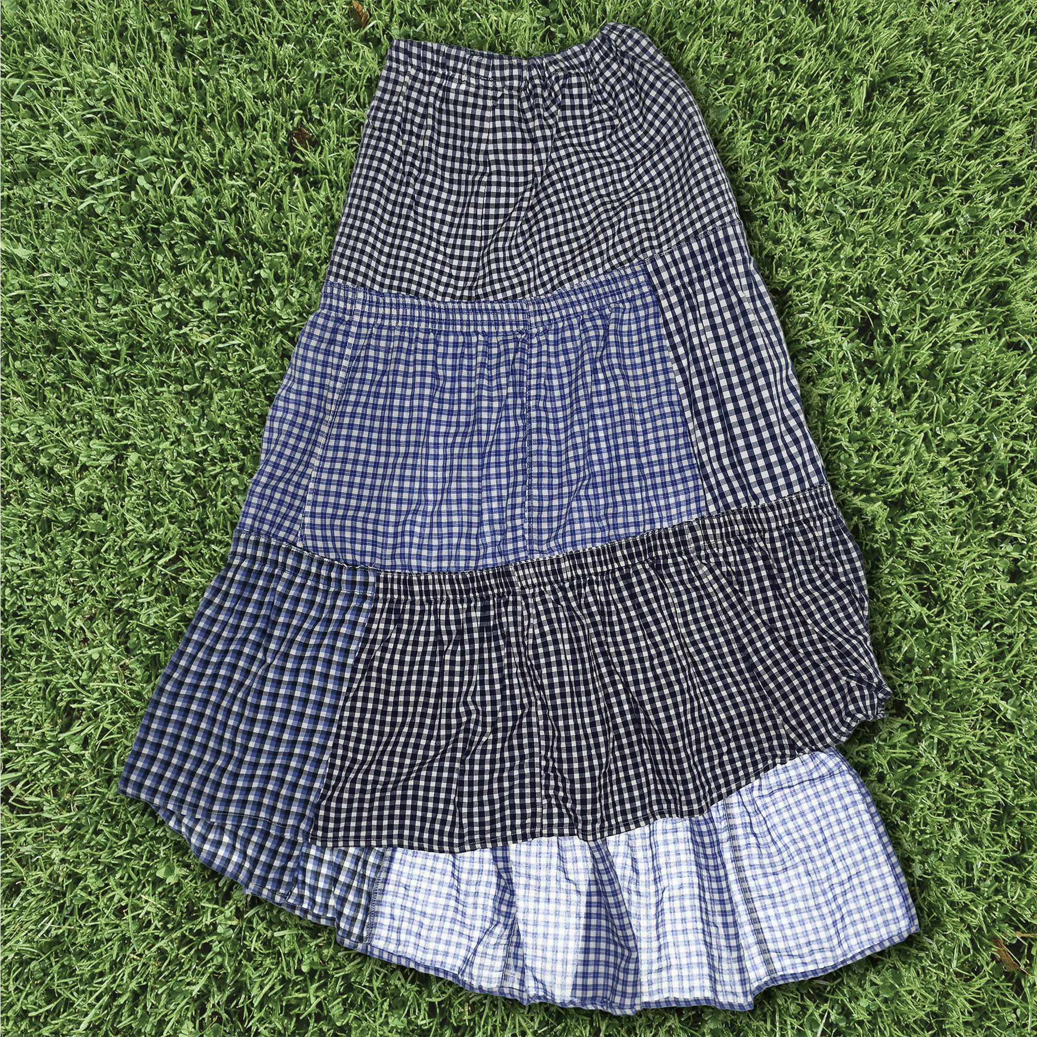 Blue Gingham Boxer Skirt Maxi