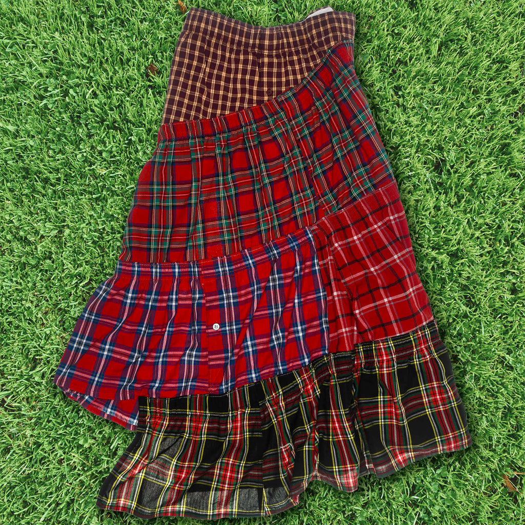 Red Tartan Plaid Boxer Skirt Maxi