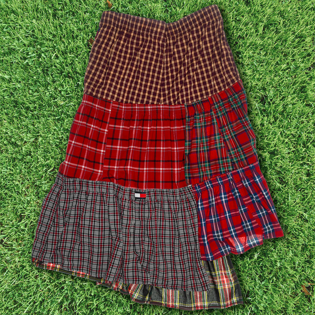 Red Tartan Plaid Boxer Skirt Maxi