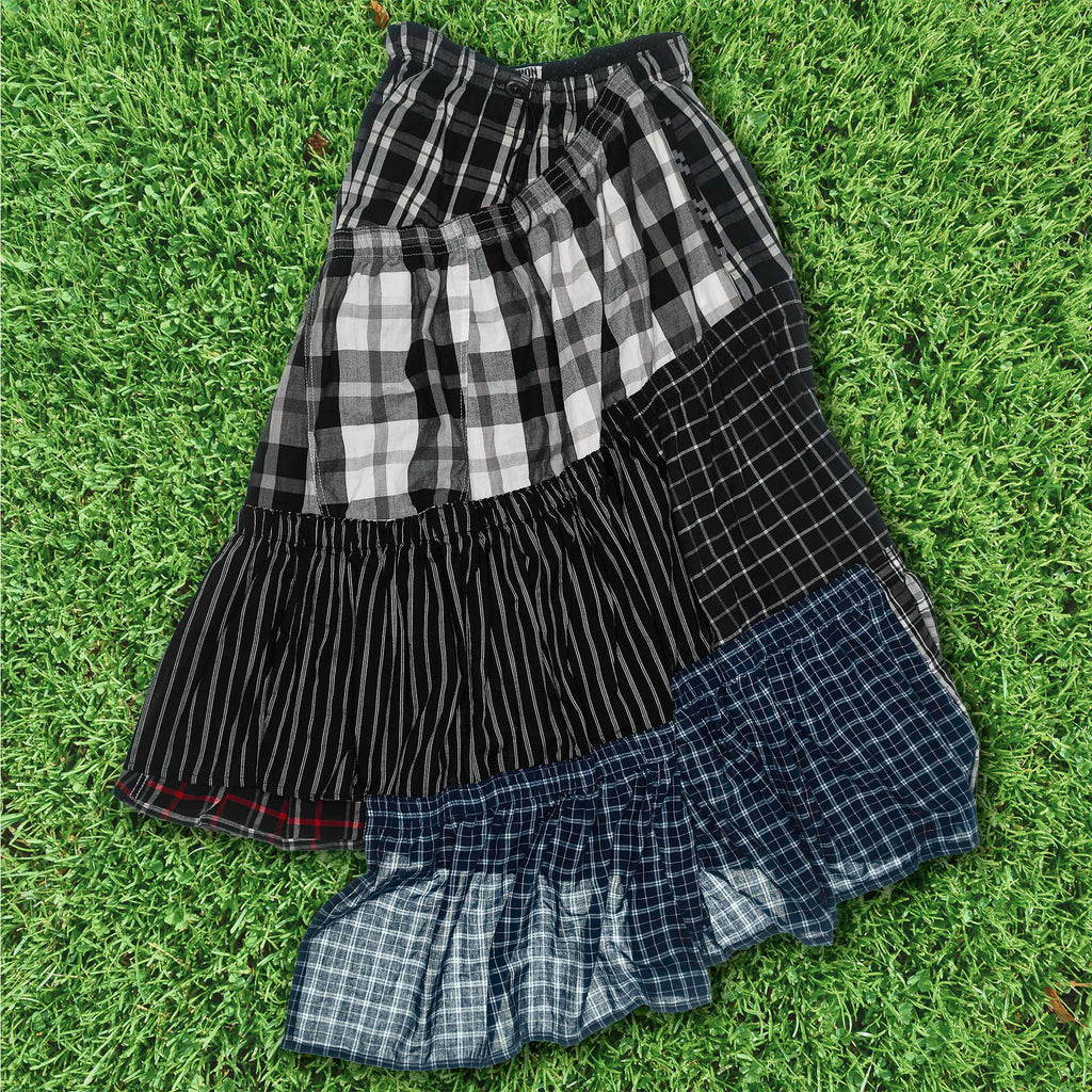 Contrast Plaid Tiered Boxer Skirt Maxi