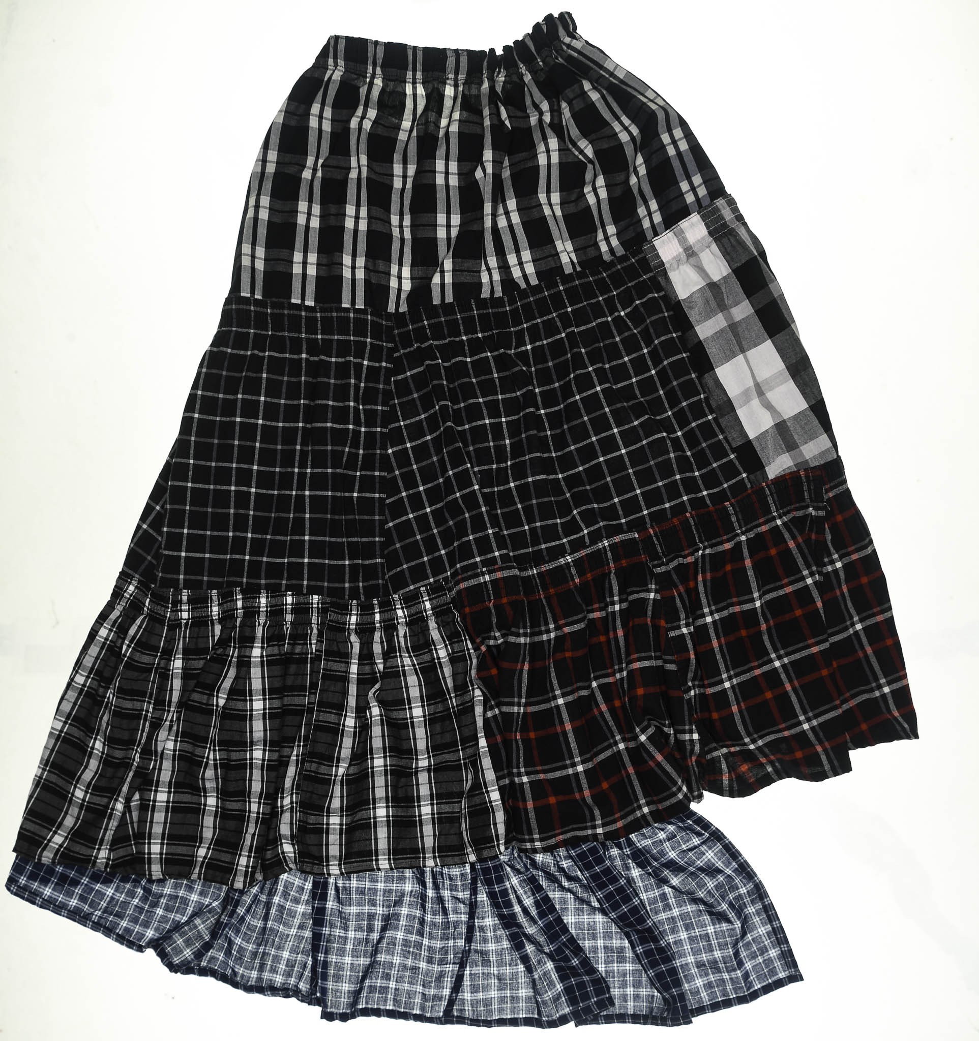 Contrast Plaid Tiered Boxer Skirt Maxi