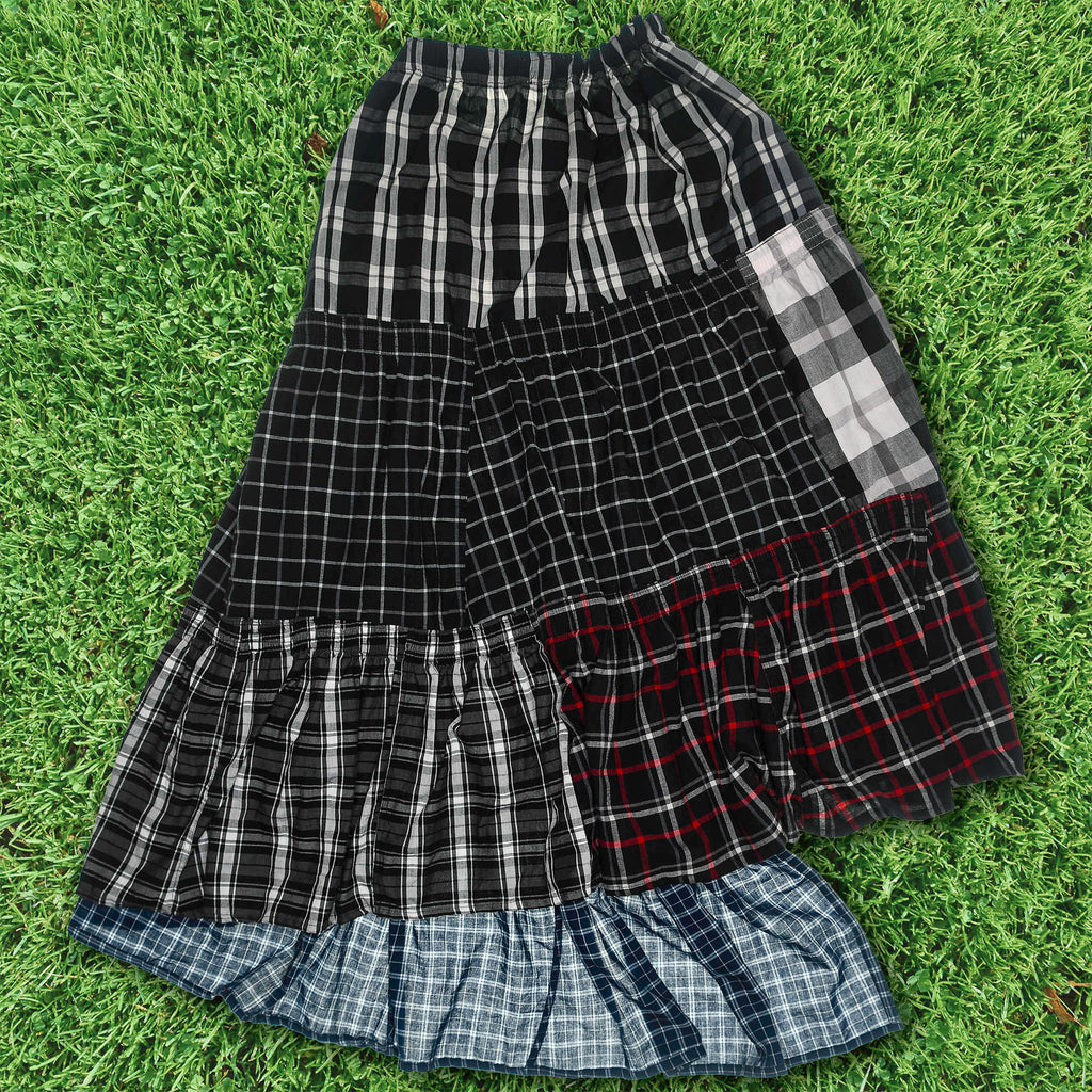Contrast Plaid Tiered Boxer Skirt Maxi