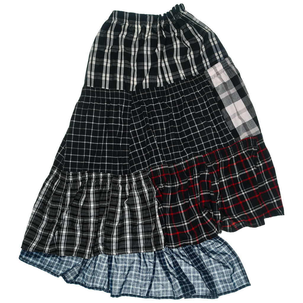Contrast Plaid Tiered Boxer Skirt Maxi