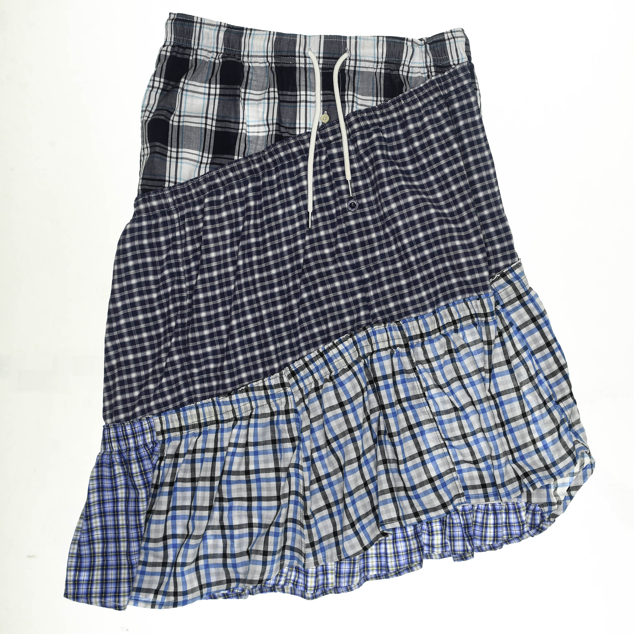 Blue & Grey Plaid Boxer Skirt Midi