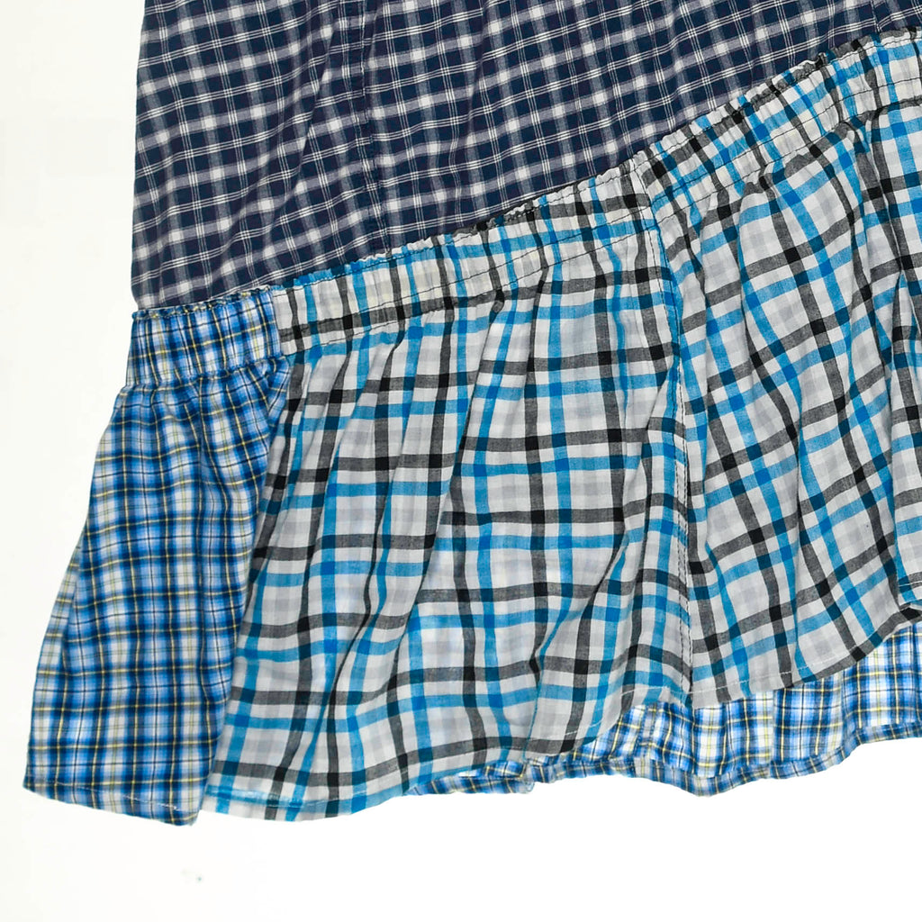 Blue & Grey Plaid Boxer Skirt Midi
