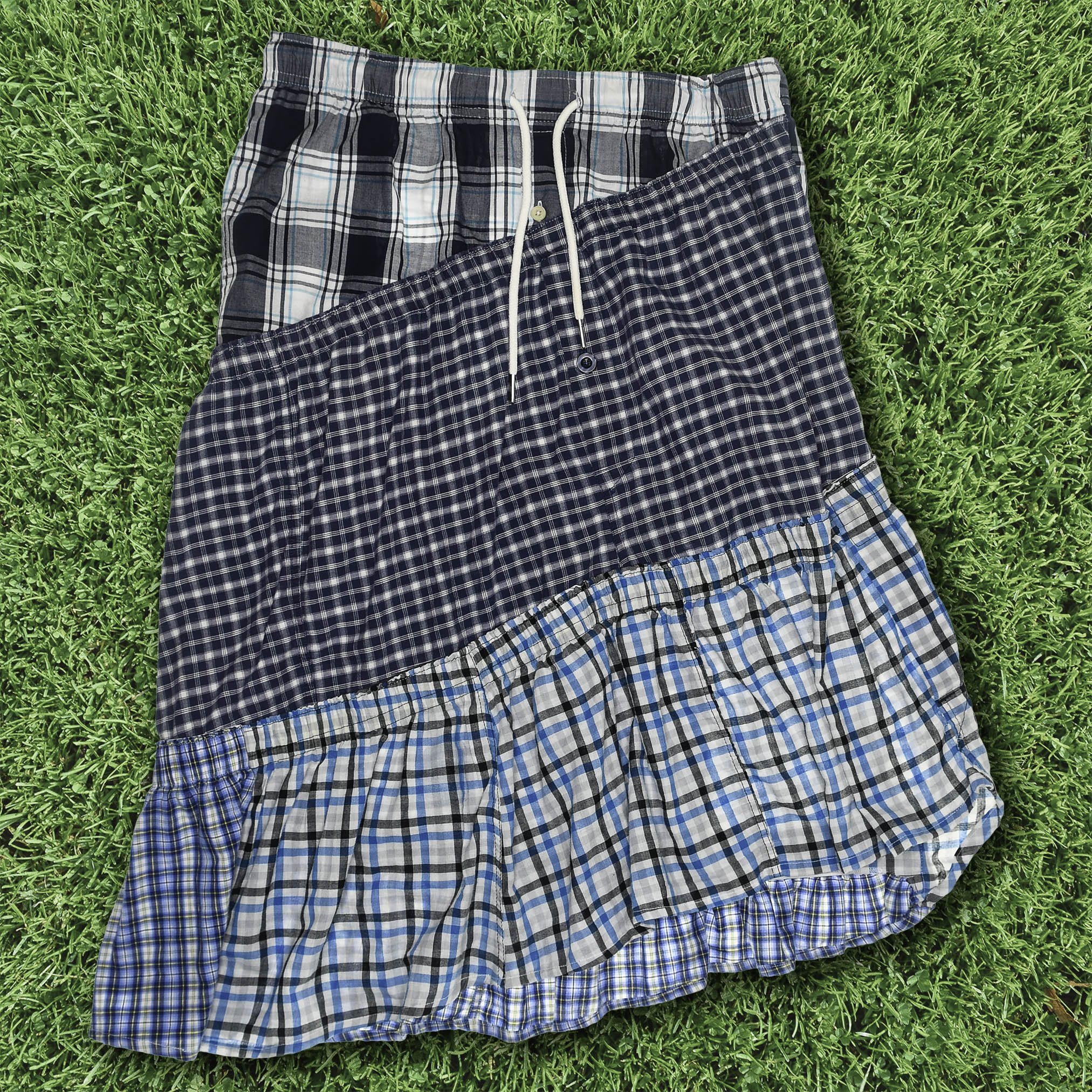 Blue & Grey Plaid Boxer Skirt Midi