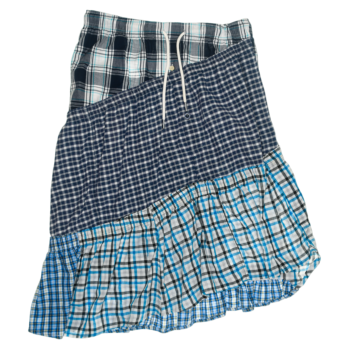 Blue & Grey Plaid Boxer Skirt Midi