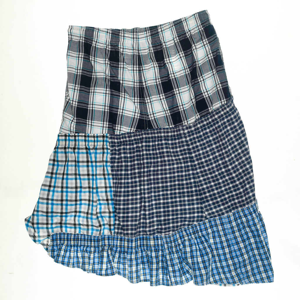 Blue & Grey Plaid Boxer Skirt Midi