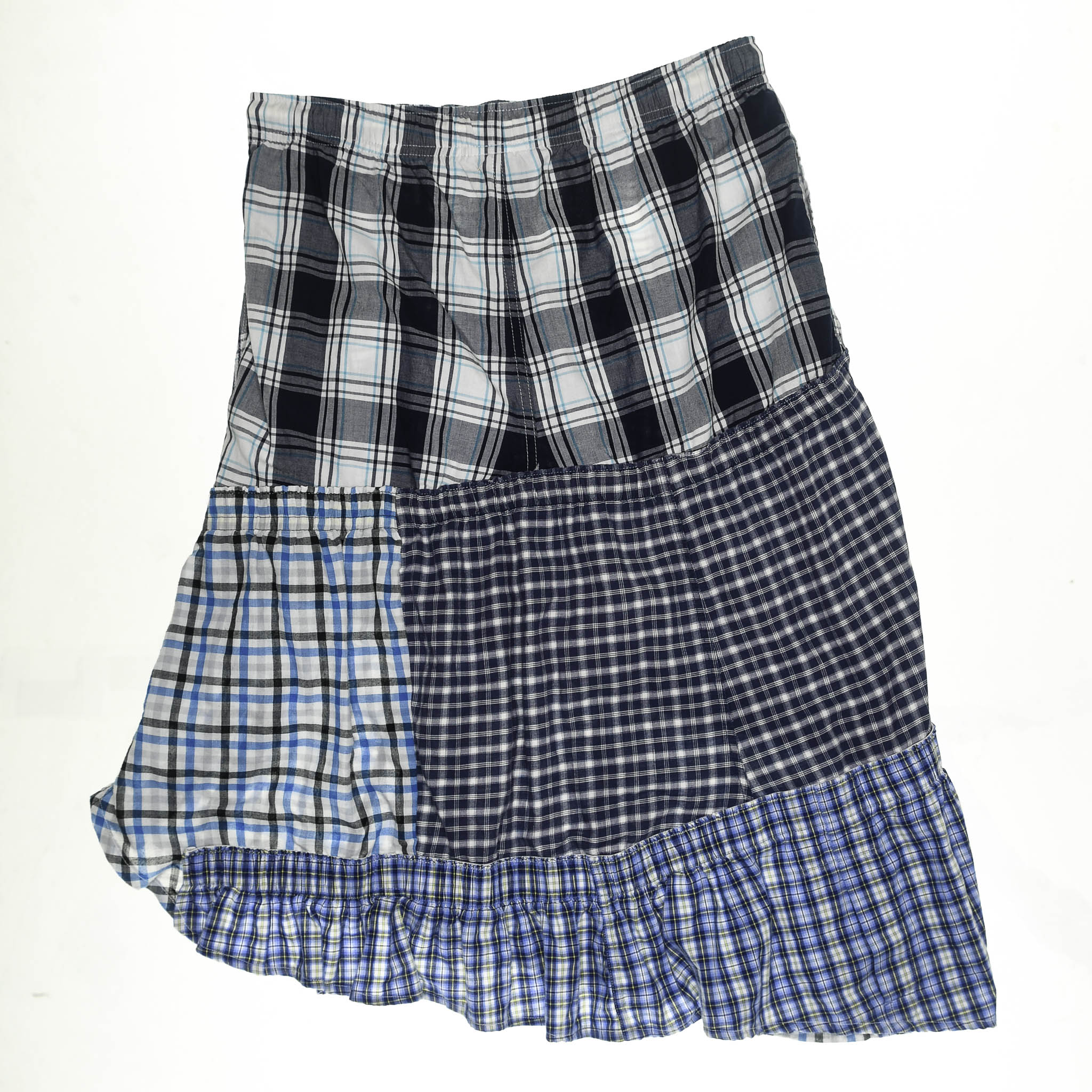 Blue & Grey Plaid Boxer Skirt Midi