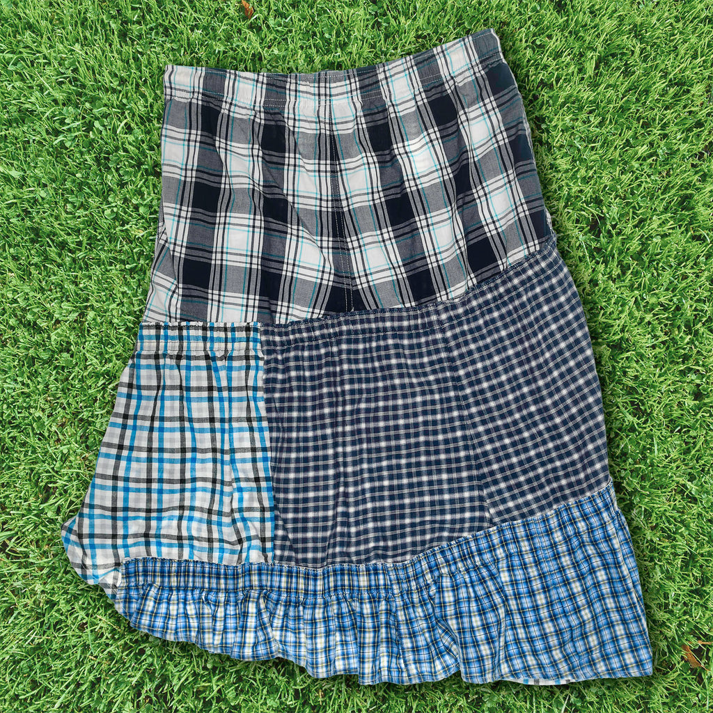 Blue & Grey Plaid Boxer Skirt Midi