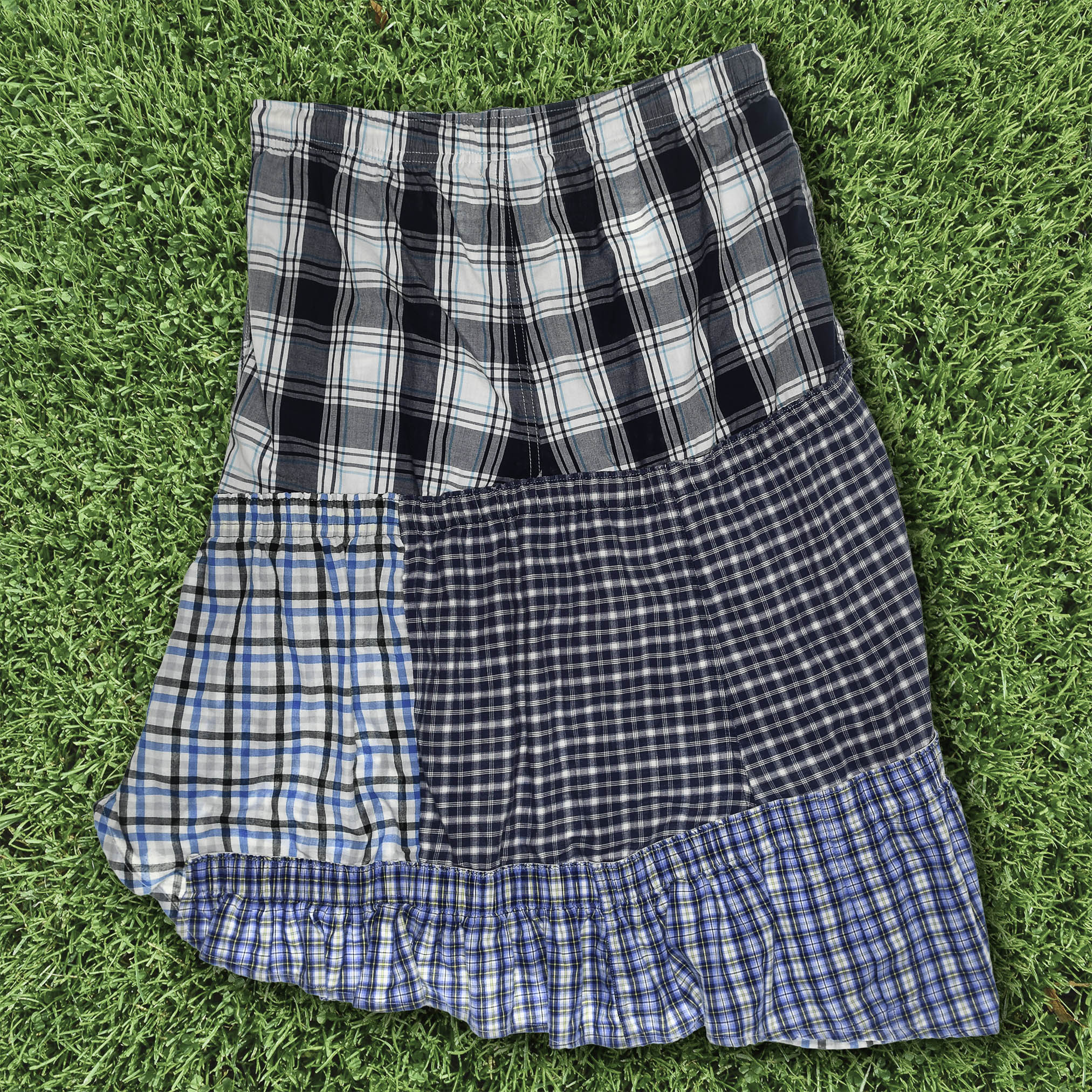 Blue & Grey Plaid Boxer Skirt Midi