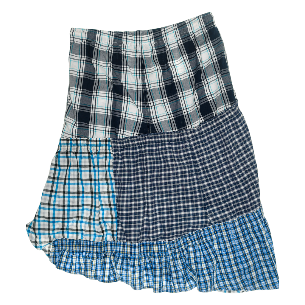 Blue & Grey Plaid Boxer Skirt Midi