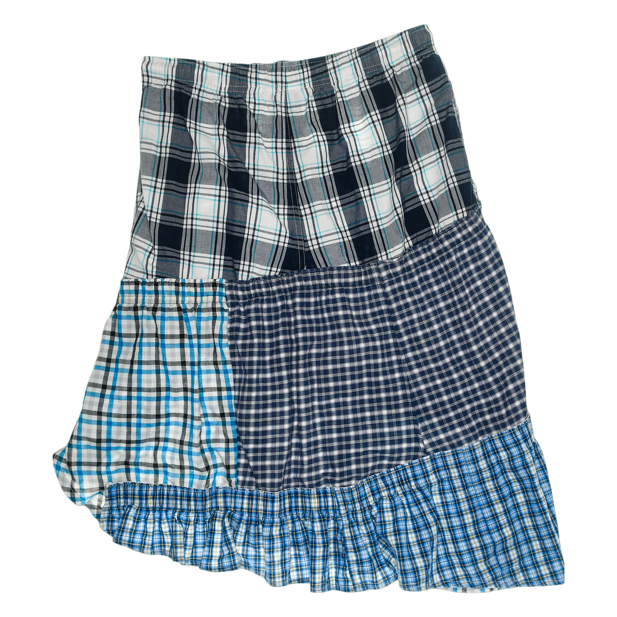 Blue & Grey Plaid Boxer Skirt Midi