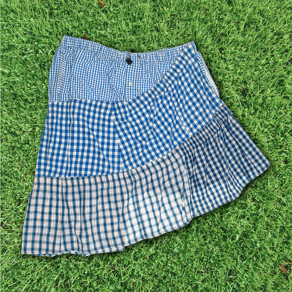 Light Blue Gingham Boxer Skirt Midi
