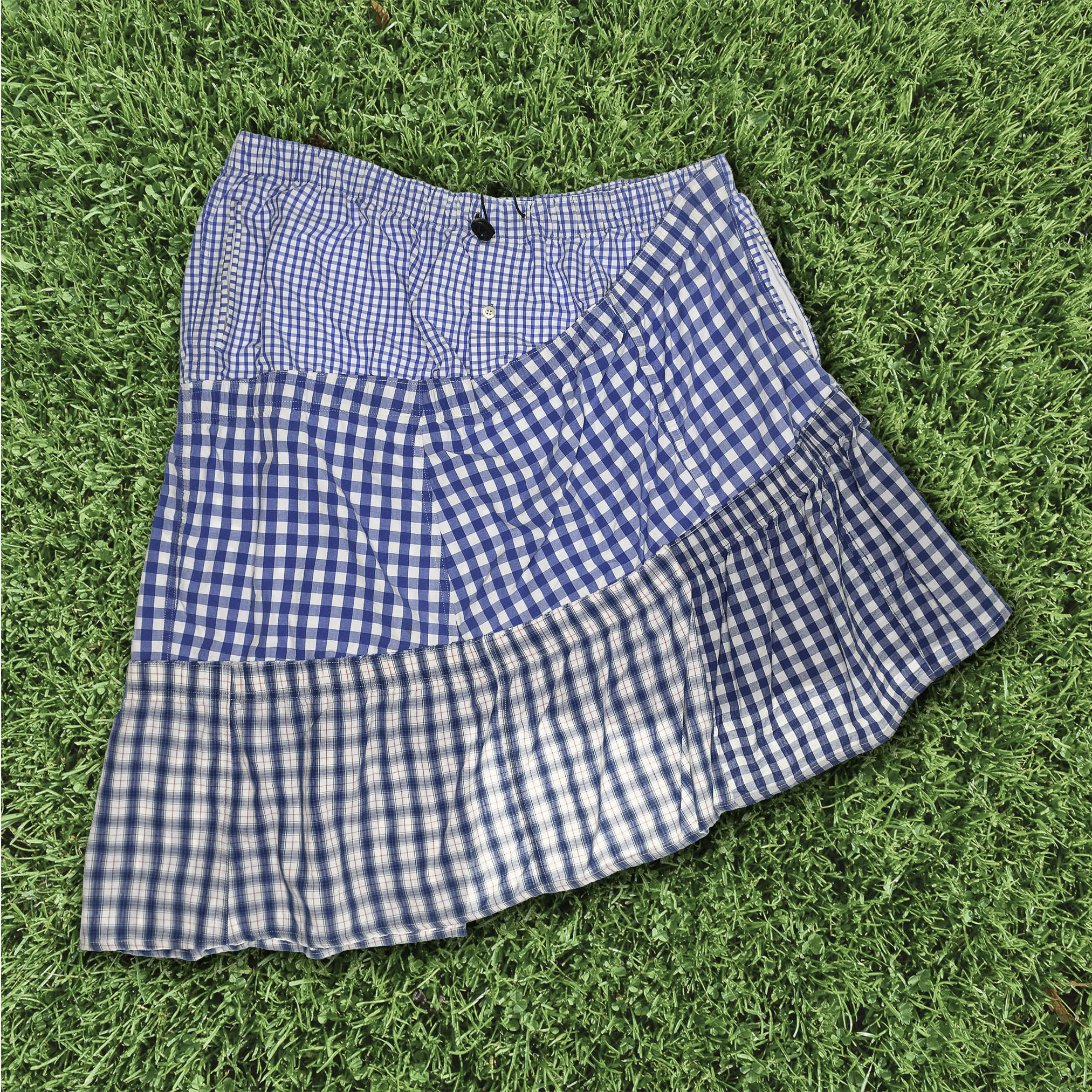 Light Blue Gingham Boxer Skirt Midi