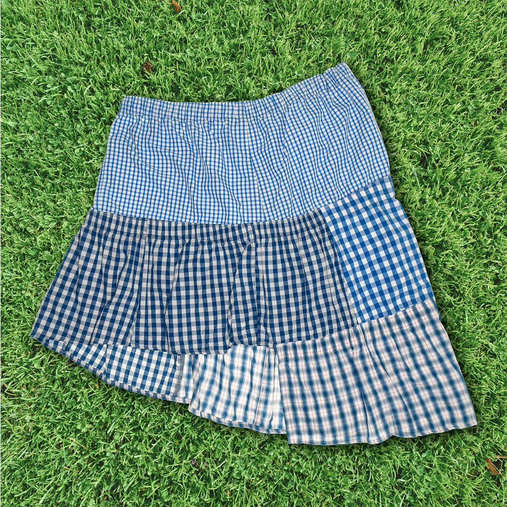 Light Blue Gingham Boxer Skirt Midi