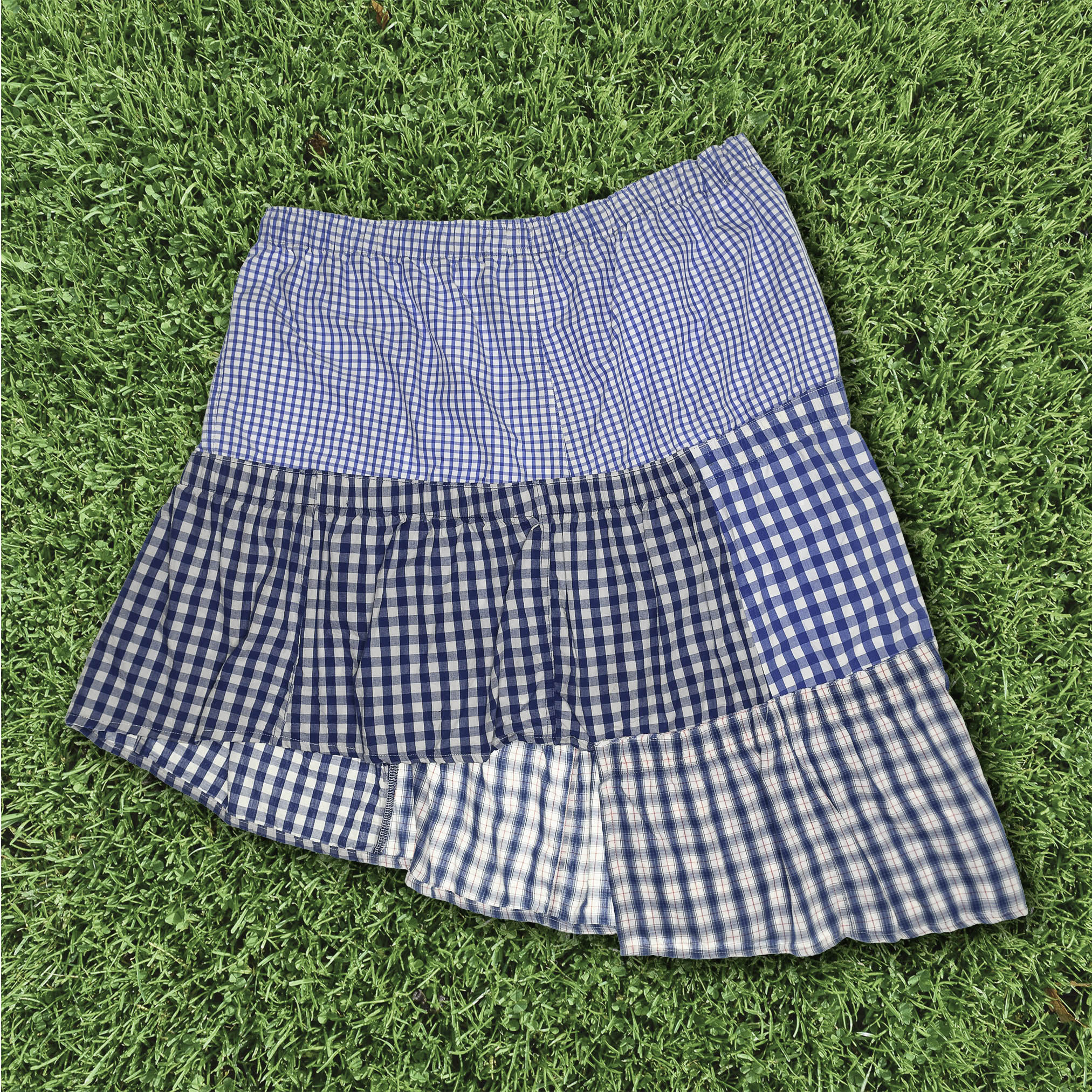 Light Blue Gingham Boxer Skirt Midi