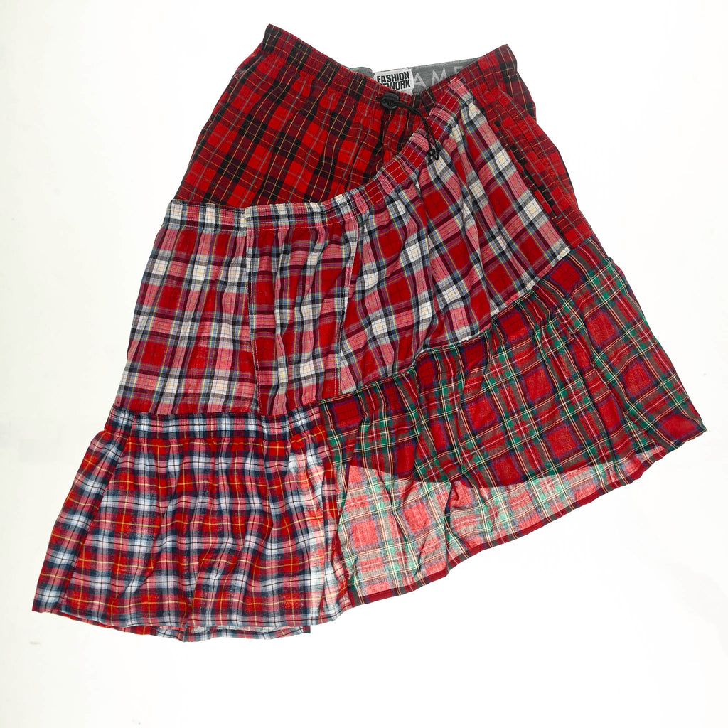Upcycled Red Plaid Boxer Skirt Midi