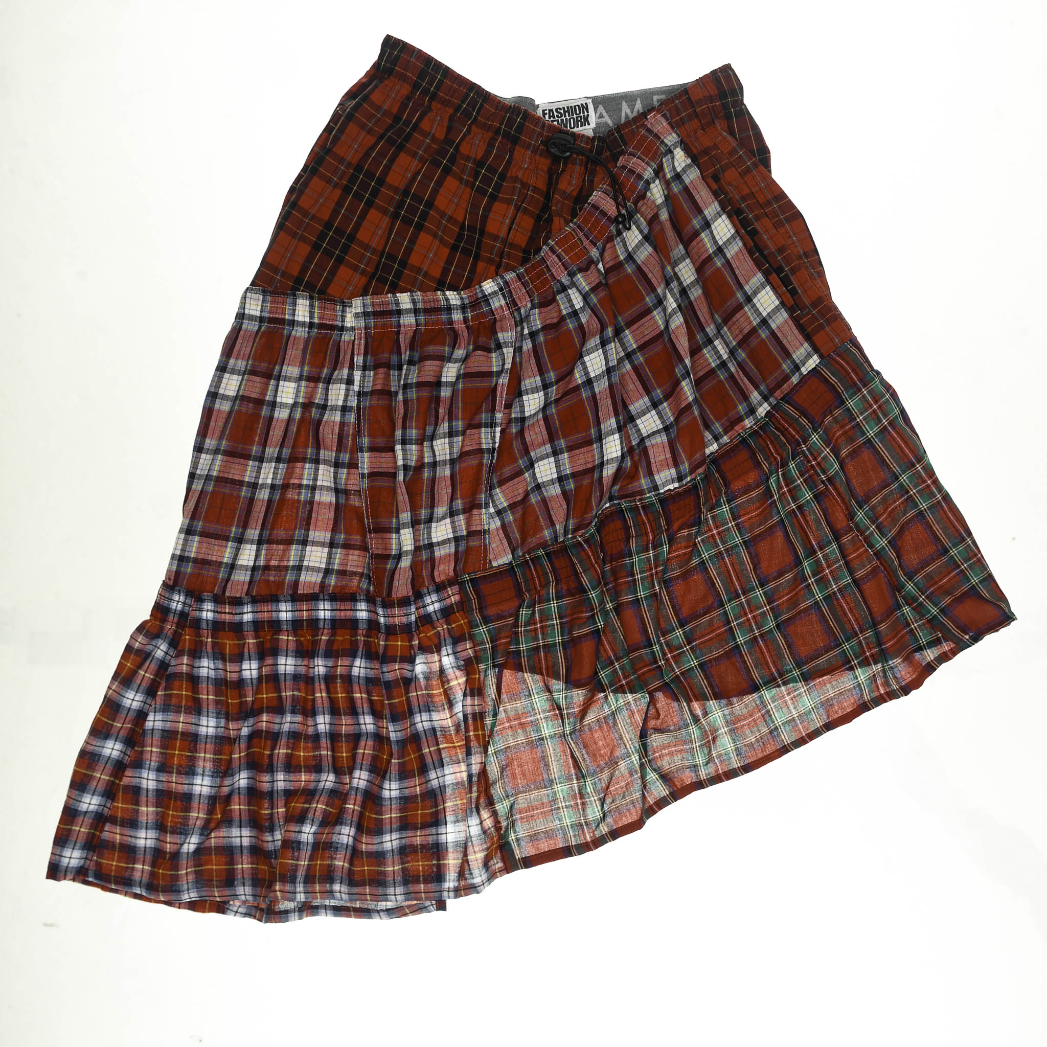 Upcycled Red Plaid Boxer Skirt Midi