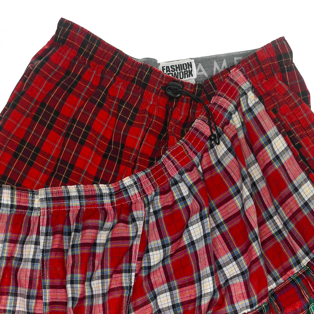 Upcycled Red Plaid Boxer Skirt Midi