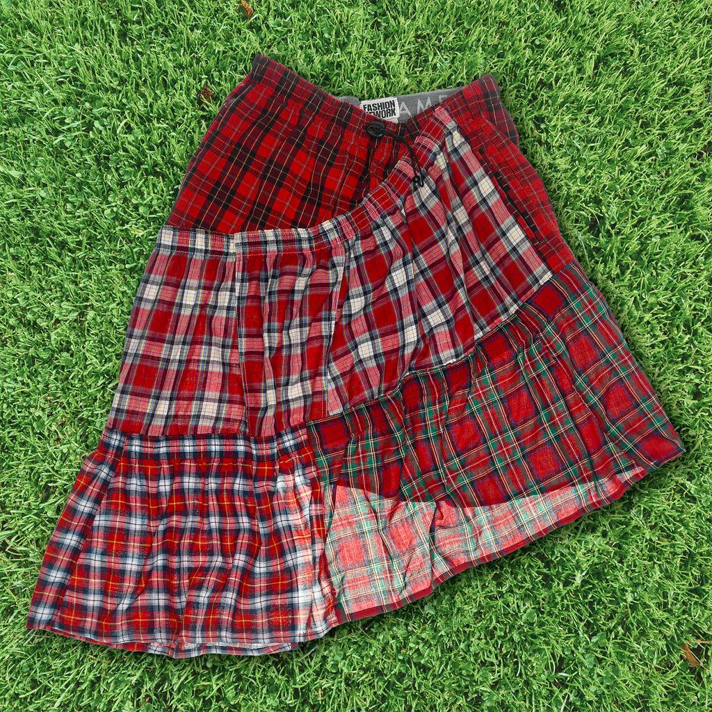 Upcycled Red Plaid Boxer Skirt Midi