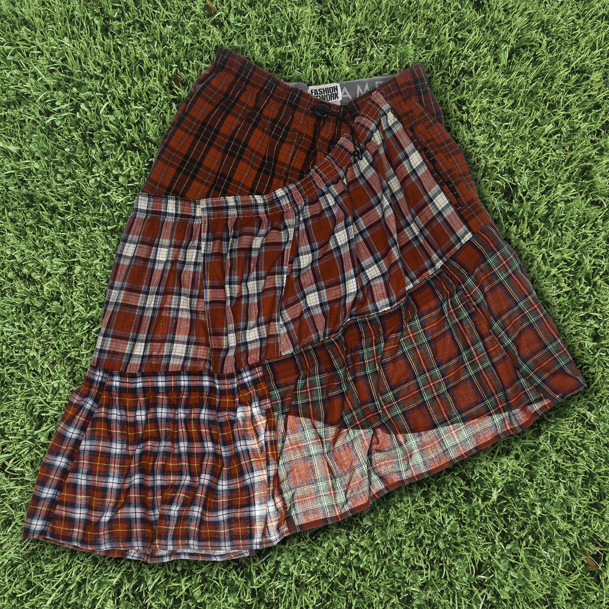 Upcycled Red Plaid Boxer Skirt Midi