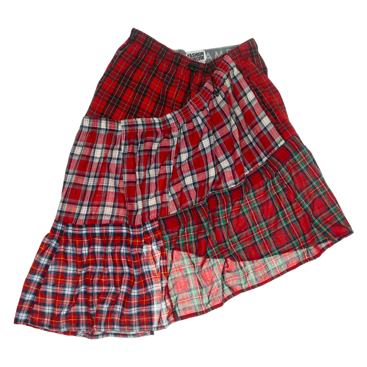 Upcycled Red Plaid Boxer Skirt Midi